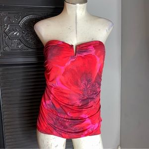 Tommy Bahama Poppy Floral V Wire Bandini Strapless Tankini Top XL